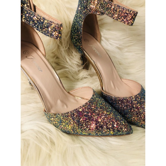 Forever Glitter Women's Ankle Strap Heels Rose Gold Green Wicked Ombre  Size 7.5 - Picture 2 of 16